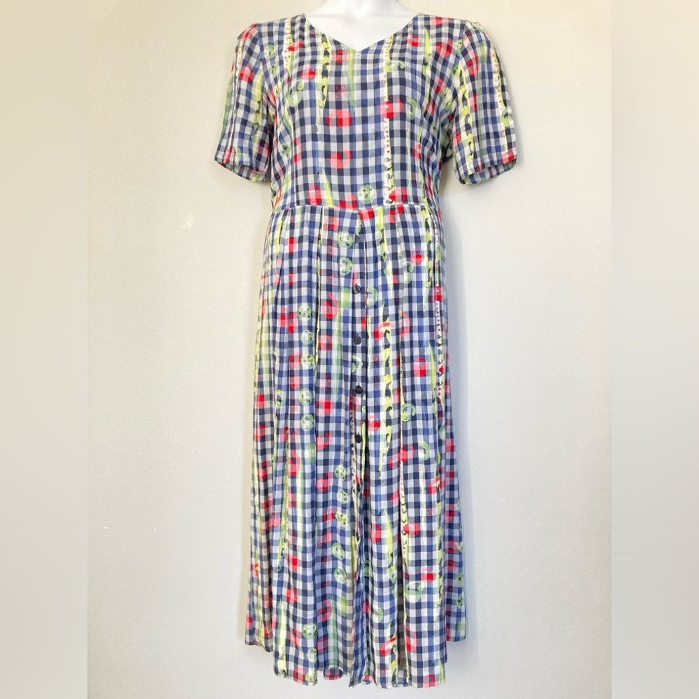 Vtg Kellermann Dress Gingham Lagenlook Artsy Art Teacher